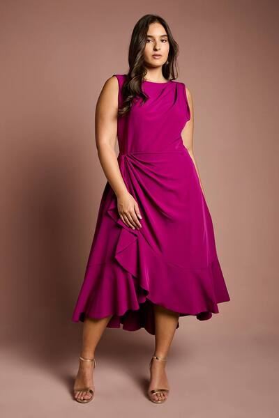  Coast Plus Size Crepe Ruffle Dress, Berry 