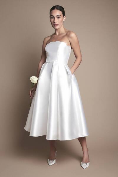  Coast Scalloped Strapless Midi Wedding Dress, Ivory 