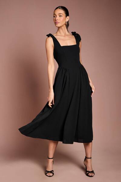  Coast Sleeveless Crepe Midi Dress With Bow Detail Straps, Black 