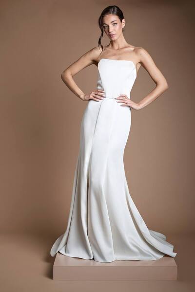  Coast Structured Satin Bandeau Fishtail Wedding Dress With Train, Ecru 