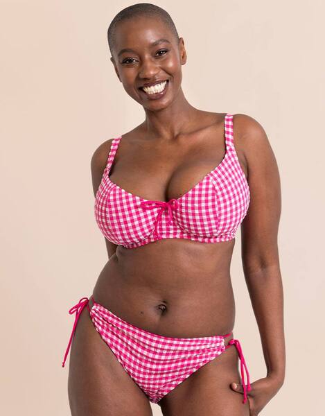  Curvy Kate Curvy Kate Holiday Check Scooped Balcony Bikini Top, Pink 