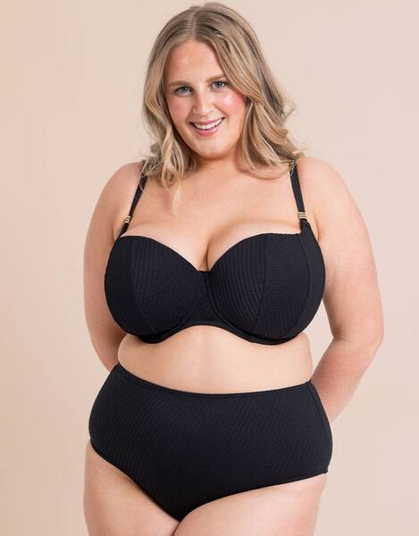  Curvy Kate Jet Set Balcony Bikini Top Wired Padded, Black 