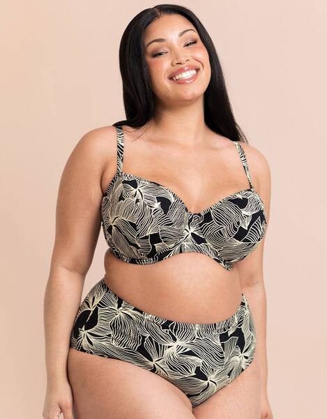 Curvy Kate Ripple Reef Balcony Bikini Top Underwired Padded, Black 