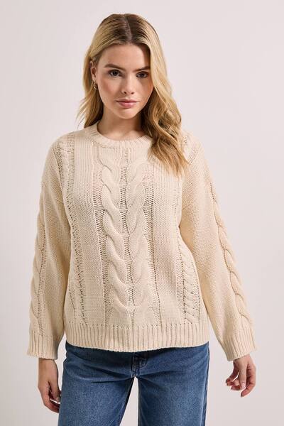  Dorothy Perkins Cable Knitted Crew Neck Jumper, Cream 