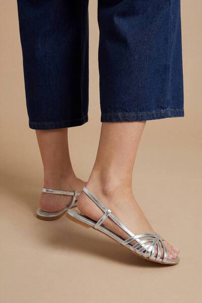 Dorothy Perkins Elaina Cross Strap Slingback Flat Sandals, Silver 