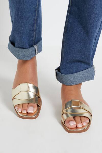  Dorothy Perkins Flossy Interwoven Faux Leather Flat Sliders, Gold 