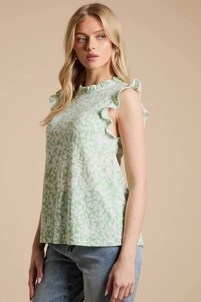 Dorothy Perkins Frill Yoke Printed Jersey Shell Top, Green 