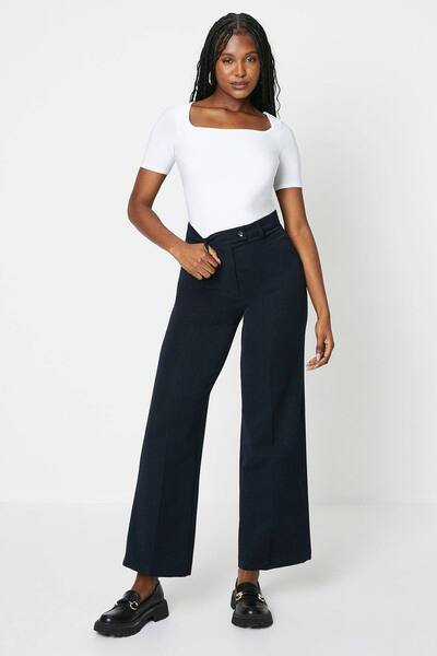  Dorothy Perkins High Waist Wide Leg Tab Trouser, Navy 