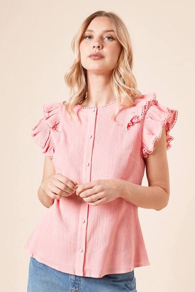  Dorothy Perkins Lace Trim Button Up Top, Pink 