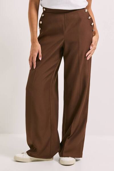  Dorothy Perkins Military Button Detail Wide Leg Trouser, Chocolate 