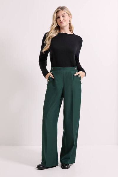  Dorothy Perkins Military Button Detail Wide Leg Trouser, Green 
