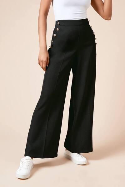  Dorothy Perkins Petite Military Button Detail Wide Leg Trouser, Black 