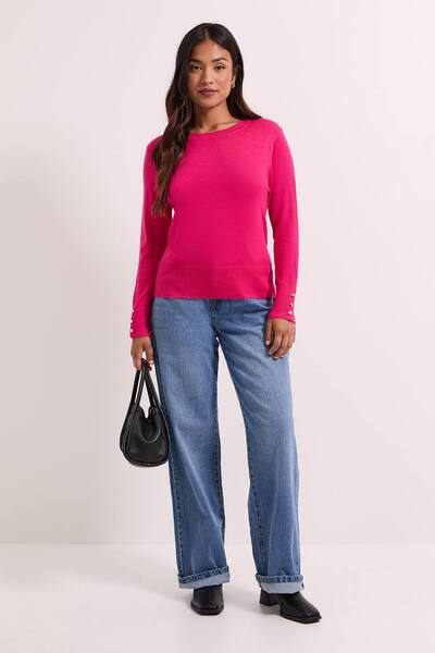  Dorothy Perkins Petite Pink Crew Neck Button Cuff Jumper 