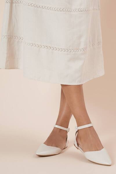  Dorothy Perkins Poppy Pointed Ankle Strap Ballet Pumps, Ivory 