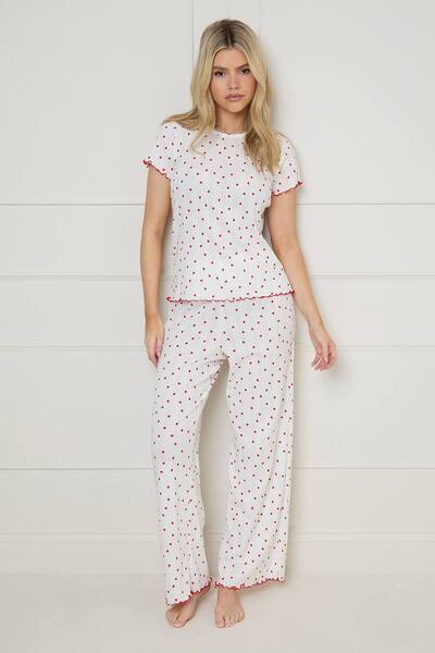 Dorothy Perkins Red Heart Pointelle Jersey Trouser Set 