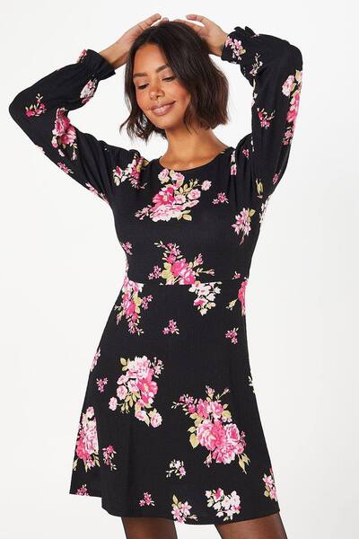  Dorothy Perkins Spaced Floral Long Sleeve Mini Dress 
