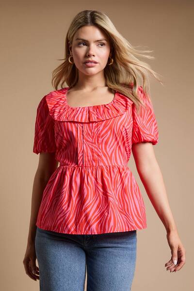  Dorothy Perkins Square Neck Ruffle Peplum Printed Top, Zebra 