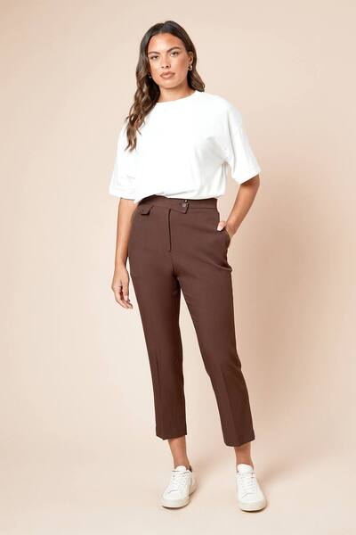  Dorothy Perkins Tab Detail Capri Trouser, Chocolate 