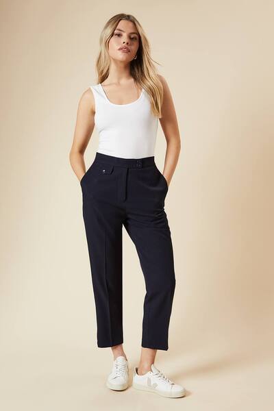  Dorothy Perkins Tab Detail Capri Trouser, Navy 