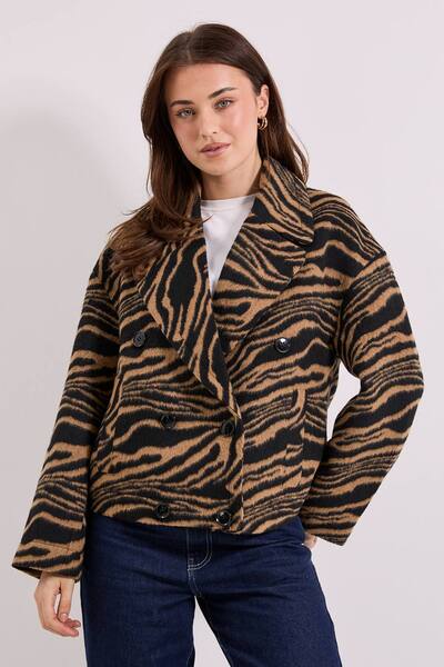  Dorothy Perkins Zebra Printed Boxy Short Coat, Brown 