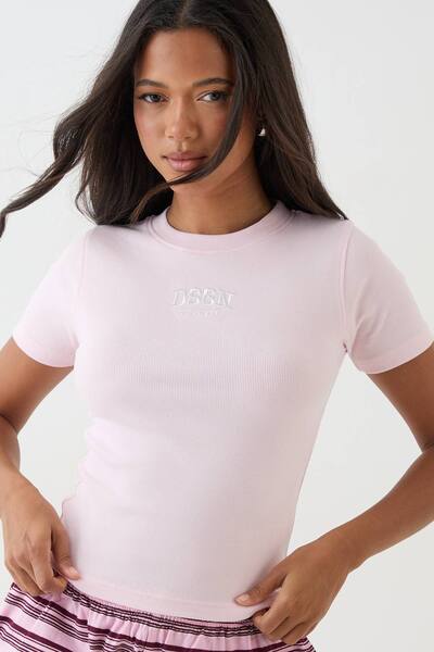  Dsgn Studio Dsgn Studio Collegiate Embroidered Rib Baby T-shirt, Light Pink 