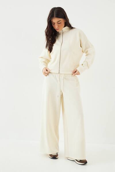  Dsgn Studio Dsgn Studio Deep Waistband Interlock Wide Leg Jogger, Cream 