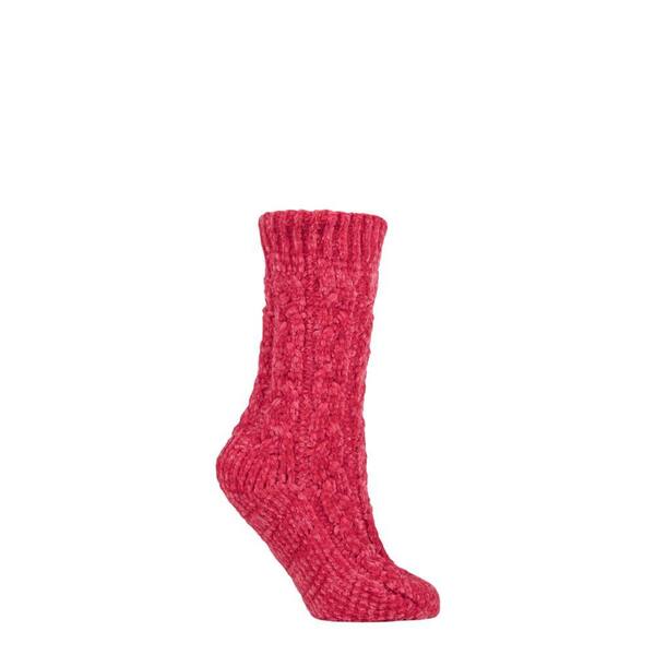  Elle 1 Pair Chenille Cable Slouch Socks, Dark Red 