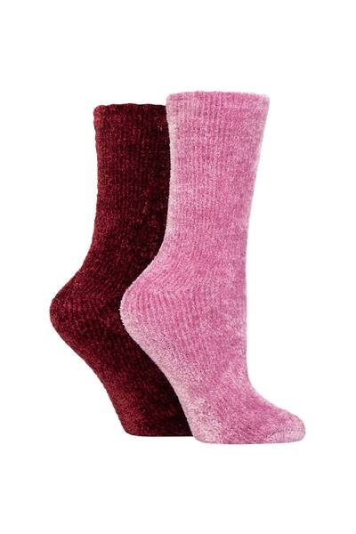  Elle 2 Pair Chenille Leisure Socks, Light Pink 