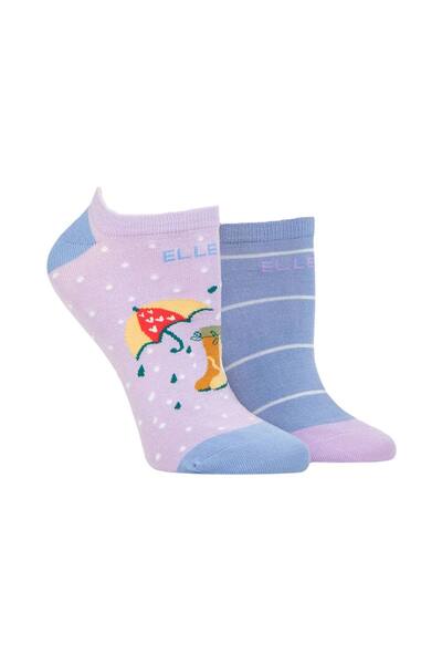  Elle 2 Pair Plain, Patterned And Striped Bamboo No Show Socks, Light Blue 