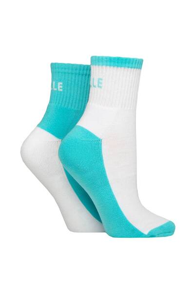  Elle 2 Pair Sports Cushioned Ankle Socks, Aqua 