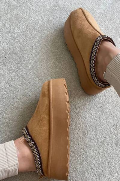  Femme Luxe Platform Slip On With Embroidered Braid Slippers, Camel 