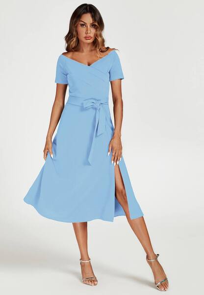  Fs Collection Bardot Midi Dress, Light Blue 