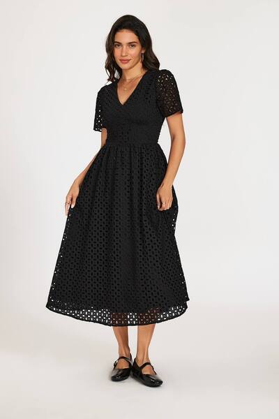  Fs Collection Broderie Anglaise Midi Dress, Black 