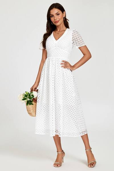  Fs Collection Broderie Anglaise Midi Dress, White 
