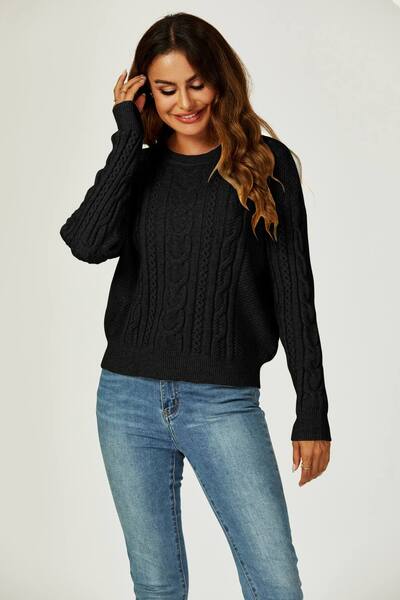  Fs Collection Cable Knit Crew Neck Jumper, Black 