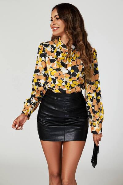  Fs Collection Floral Print Long Sleeve High Neck Top, Yellow 