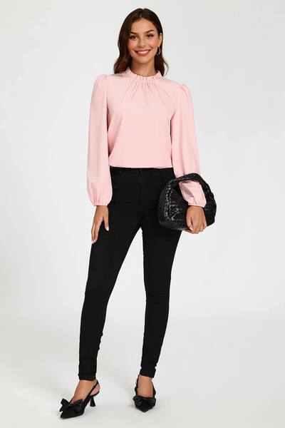  Fs Collection Frill Detail High Neck Top In Pink 
