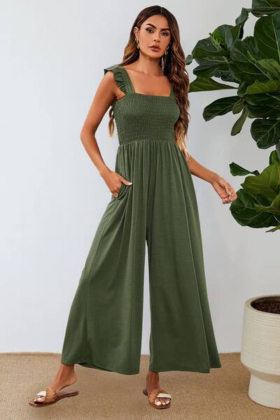  Fs Collection Frill Detail Strappy Jumpsuit, Olive 