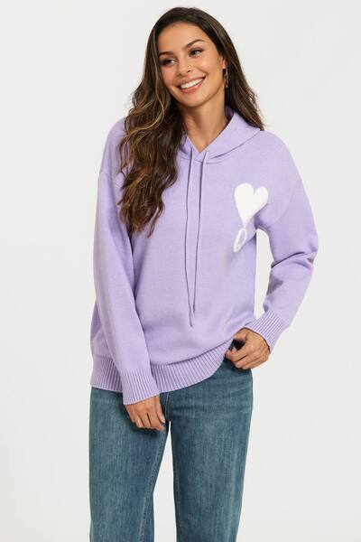 Fs Collection Heart & Q Pattern Knitted Hoodie In Purple 