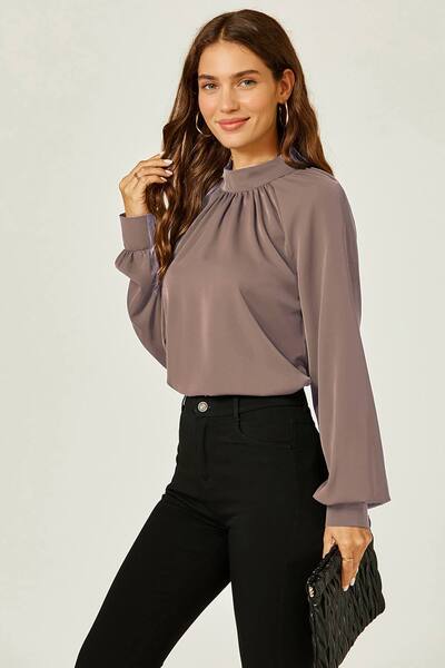  Fs Collection High Neck Back Cut Detail Blouse Top, Brown 