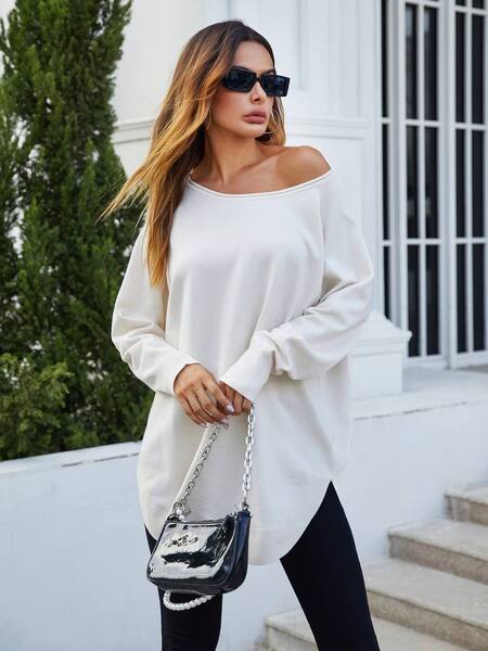  Fs Collection Oversize Knitted Jumper Top In Ecru, White 