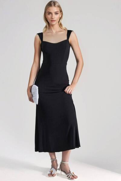  Hiccup Heart Collar Midi Dress, Black 