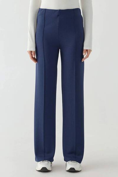  Hiccup Modal Touch Rib Detailed Wide Leg Pants, Navy 