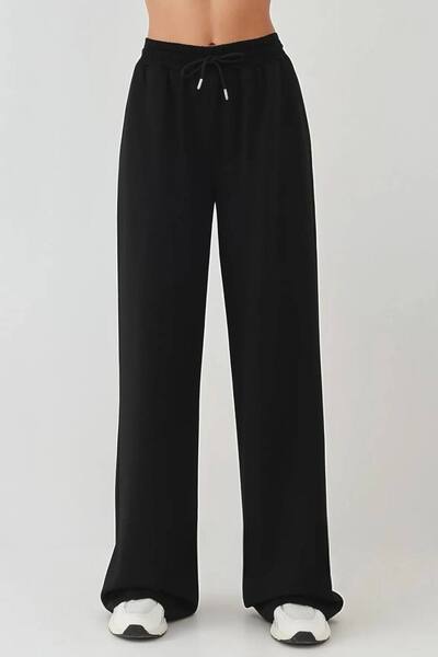  Hiccup Soft Modal Touch Wide Leg Sweatpants, Black 