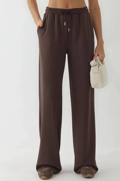  Hiccup Soft Modal Touch Wide Leg Sweatpants, Brown 