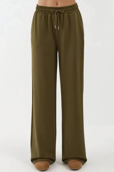  Hiccup Soft Modal Touch Wide Leg Sweatpants, Khaki 