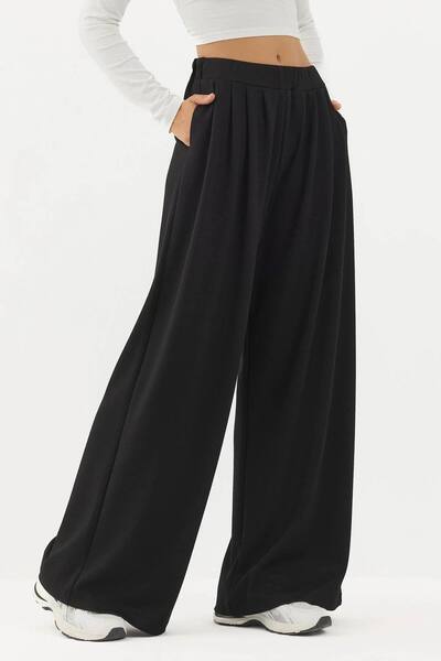  Hiccup Soft Touch Pleated Wide Leg Pants, Black 