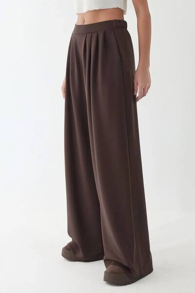  Hiccup Soft Touch Pleated Wide Leg Pants, Dark Brown 