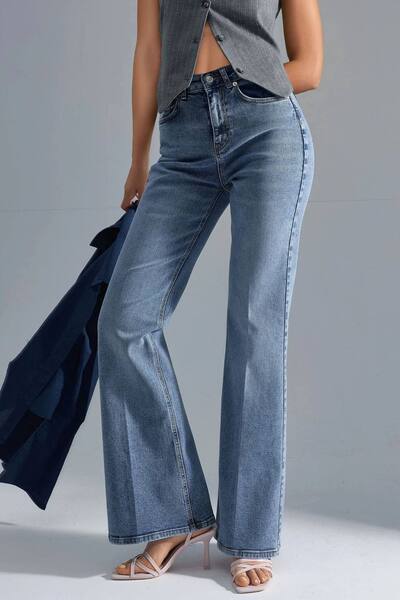  Hiccup Squalo High Waist Flare Jeans, Mid Blue 