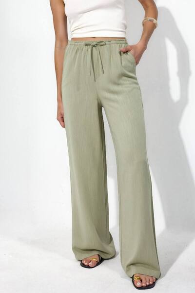  Hiccup Viscose-linen Blended Wide Leg Pants, Khaki 